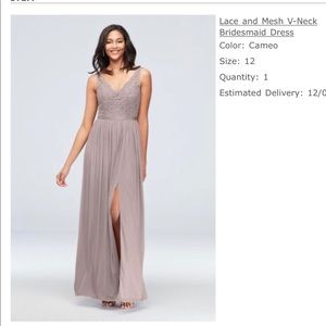 David’s Bridal Cameo Lace Bridesmaid Dress v-neck